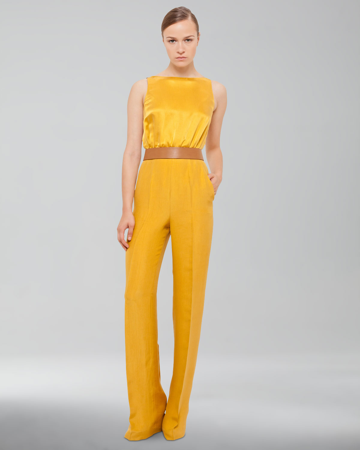 yellow silk jumpsuit