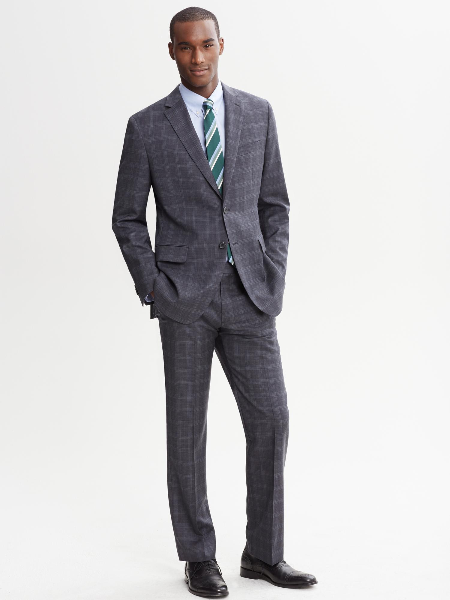 Banana Republic Tailored-Fit Navy Plaid Wool Suit Jacket in Blue for ...