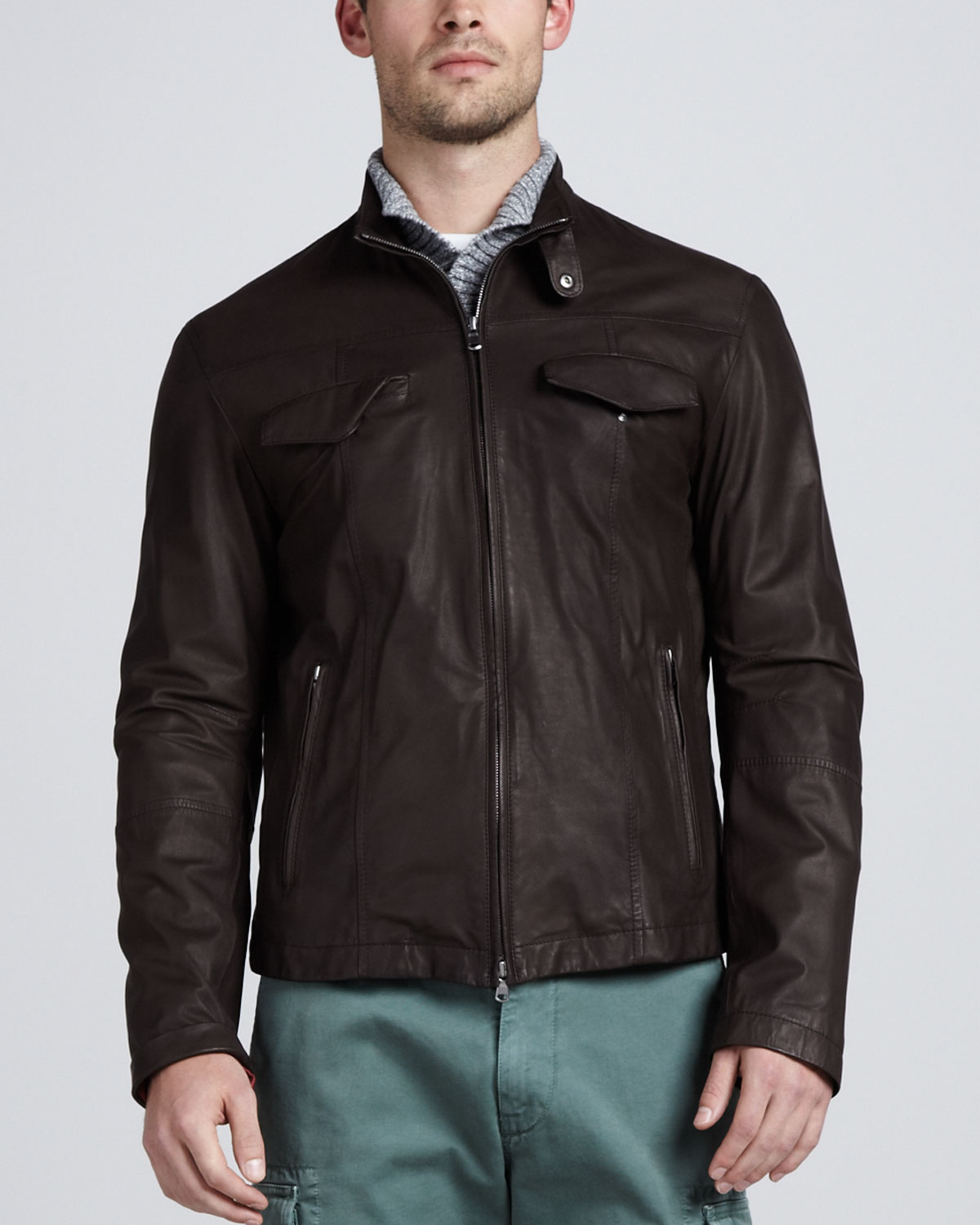 Brunello Cucinelli Leather Bomber Jacket Chocolate in Brown for Men ...