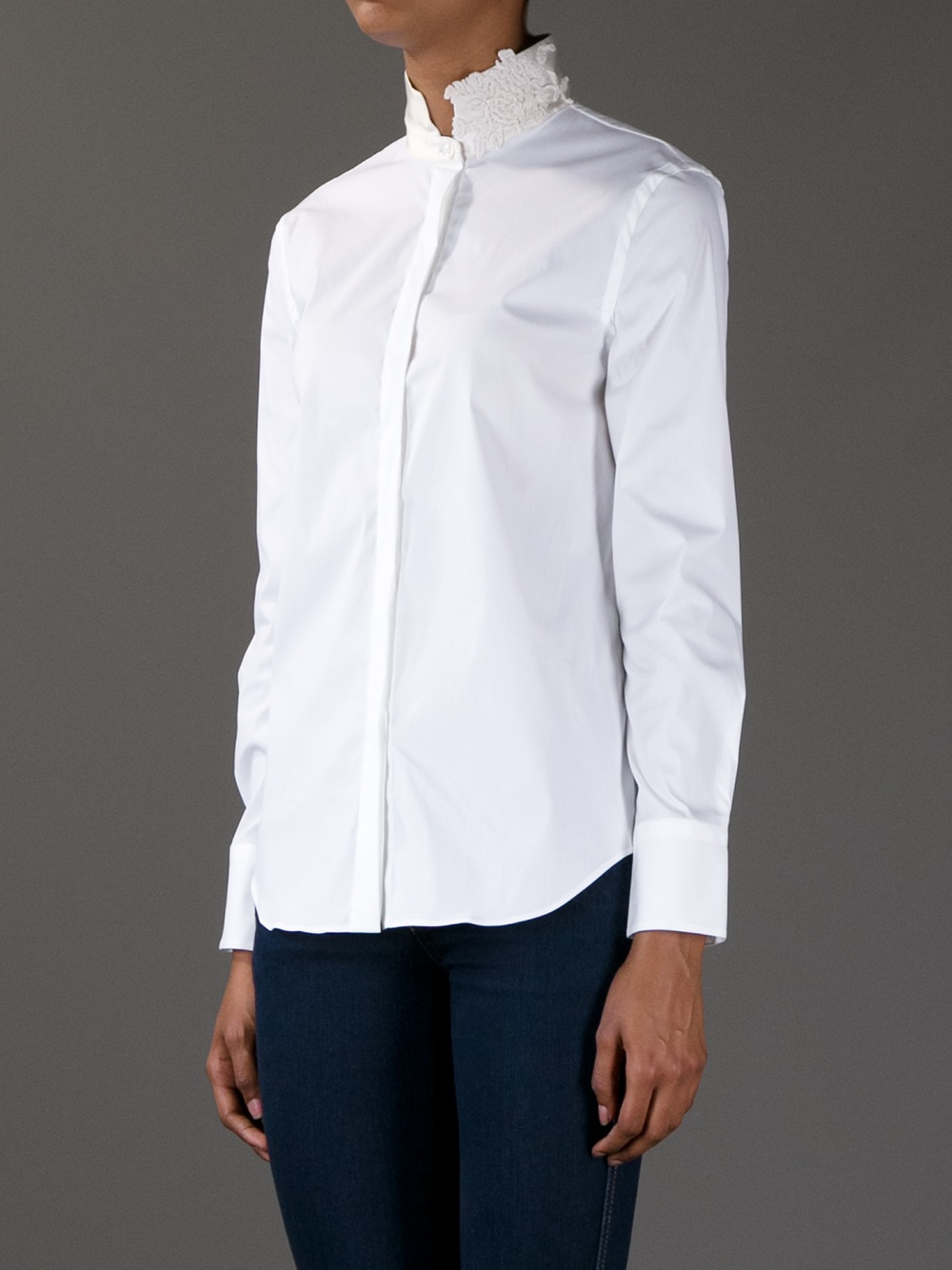 Brunello Cucinelli Standup Collar Blouse in White - Lyst