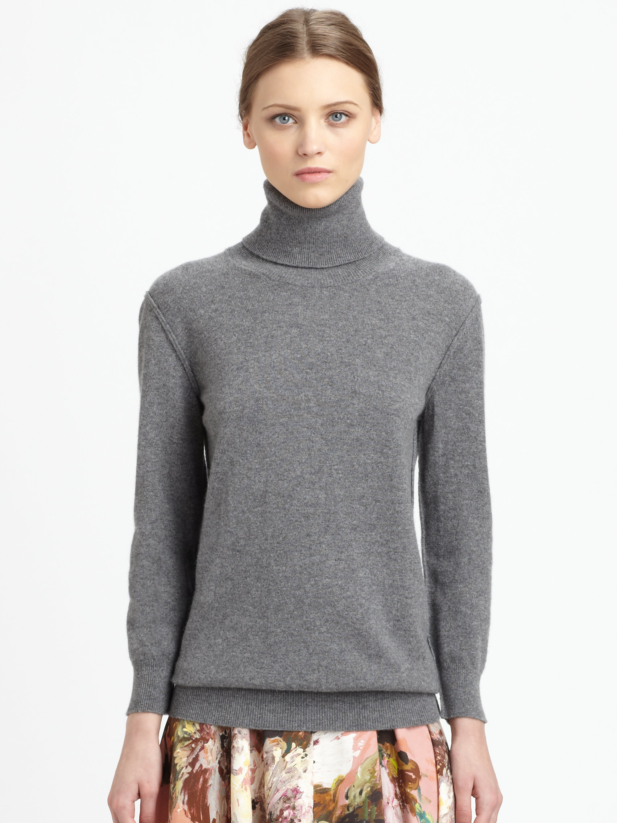 grey cashmere turtleneck sweater