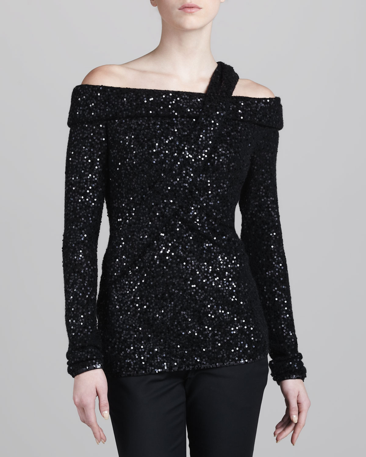 Donna Karan Cashmere Sequined Offtheshoulder Top in Black Lyst