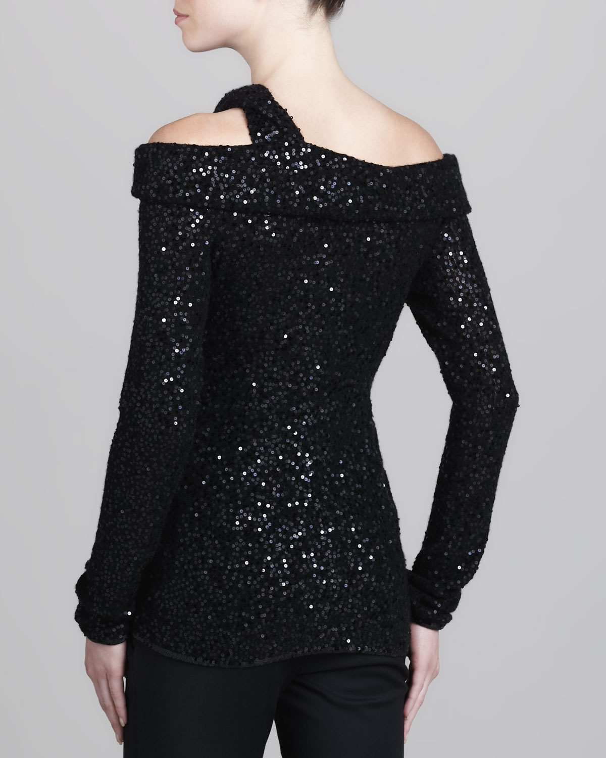 Donna Karan Cashmere Sequined Offtheshoulder Top in Black Lyst