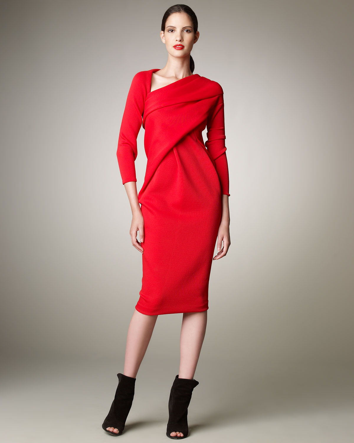 Lyst Donna Karan Asymmetric Knit Dress In Red Gallery