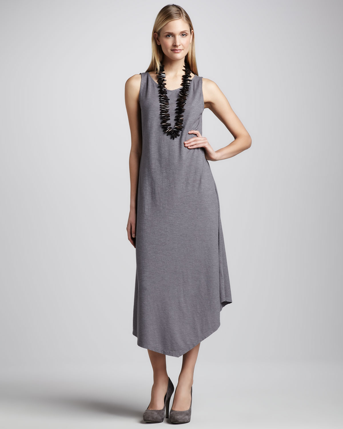 Lyst - Eileen Fisher Handkerchiefhem Slub Maxi Dress in Gray