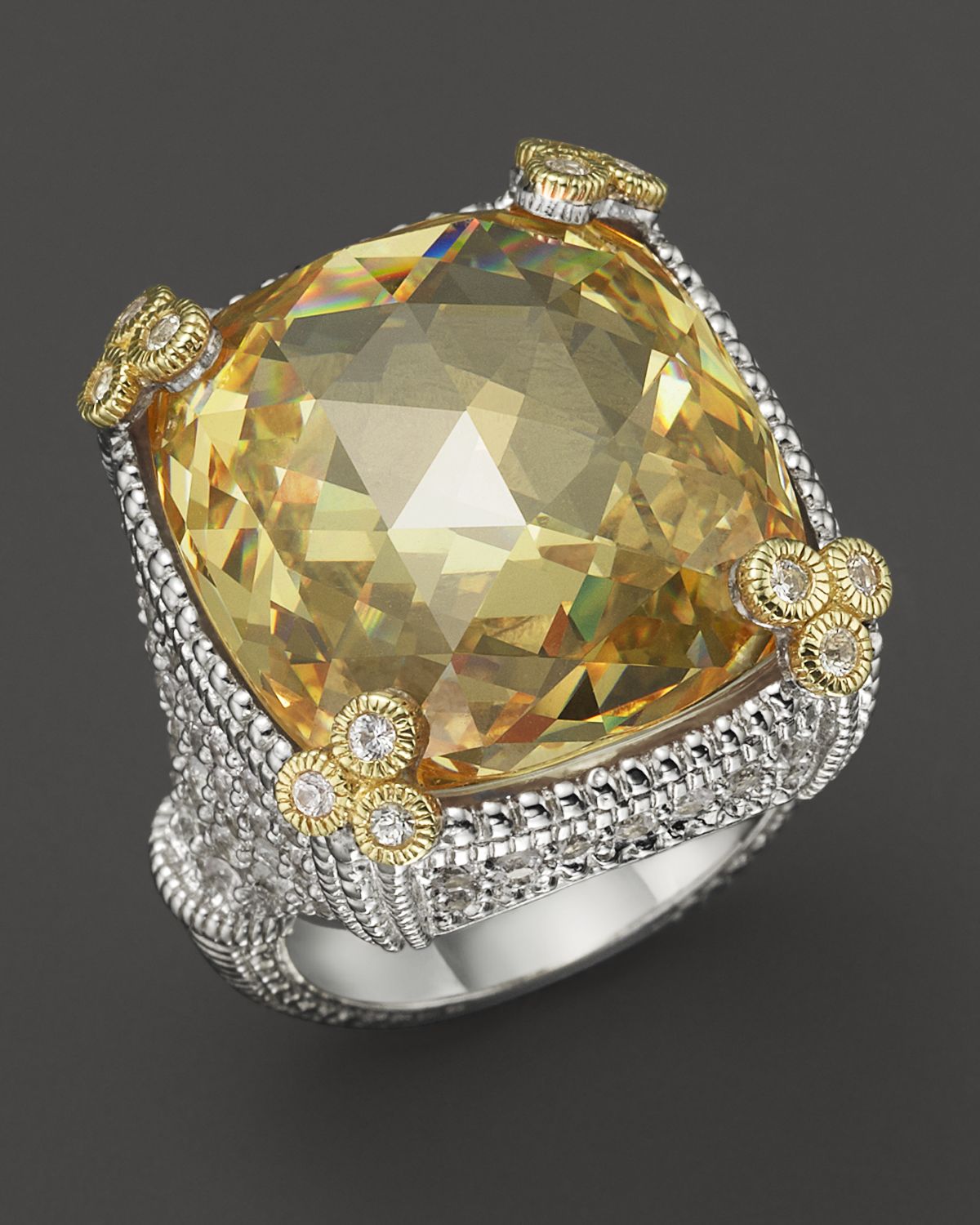 Judith Ripka Large Monaco Ring with Canary Crystal in Metallic Lyst
