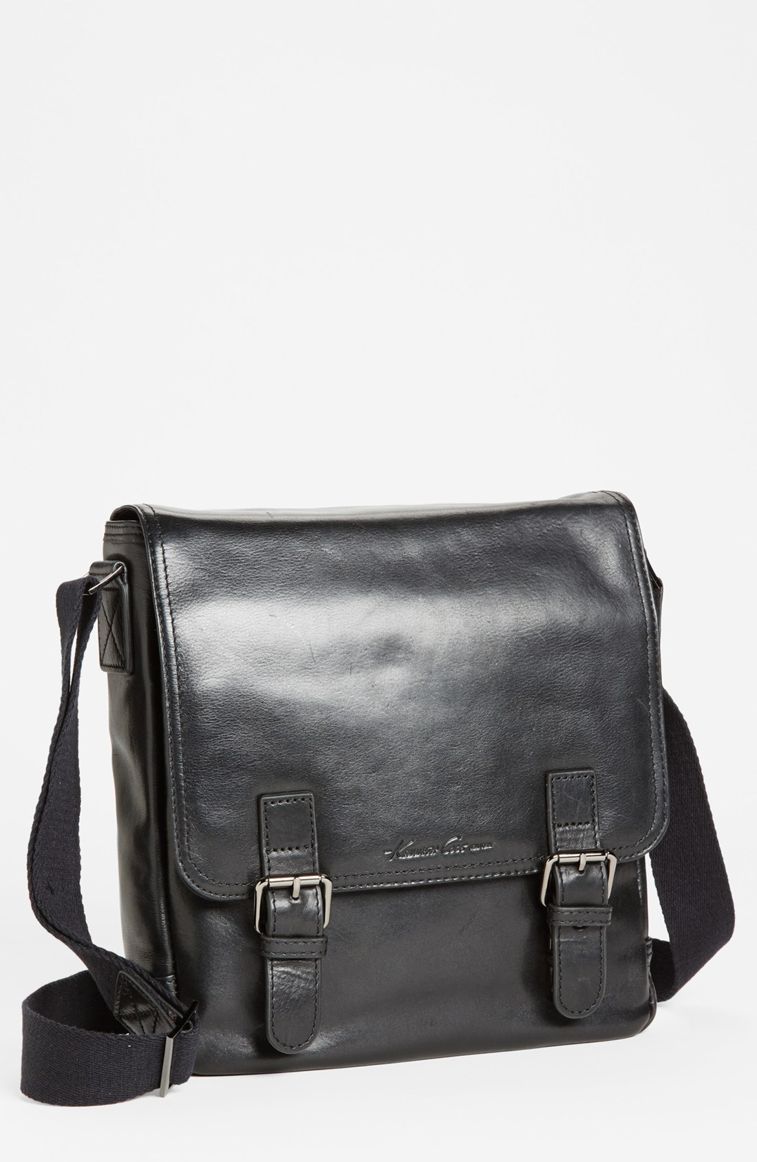 Kenneth Cole Vachetta Leather Messenger Bag in Black for Men | Lyst
