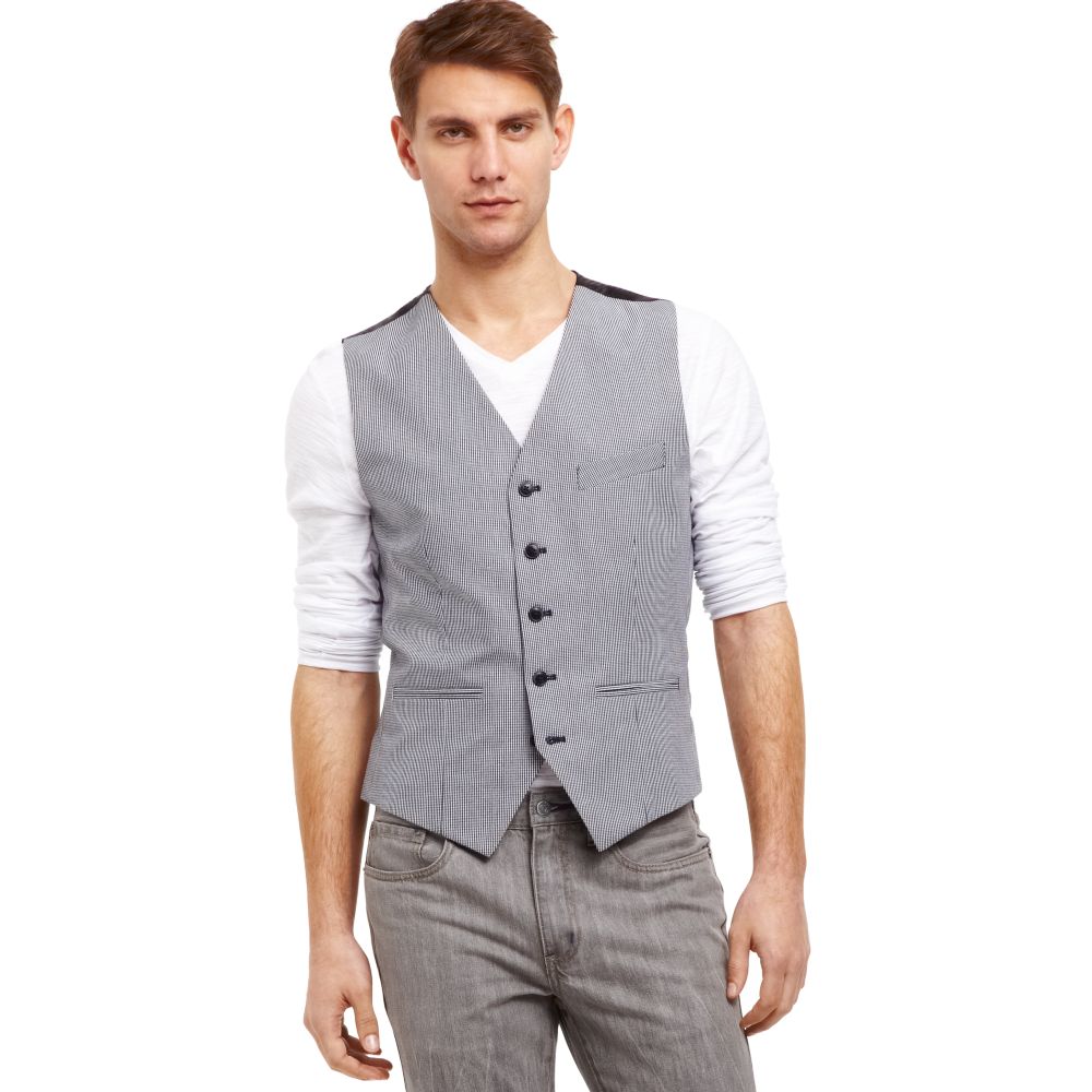 Kenneth Cole Reaction Black and White Check Besom Pocket Vest in Gray ...