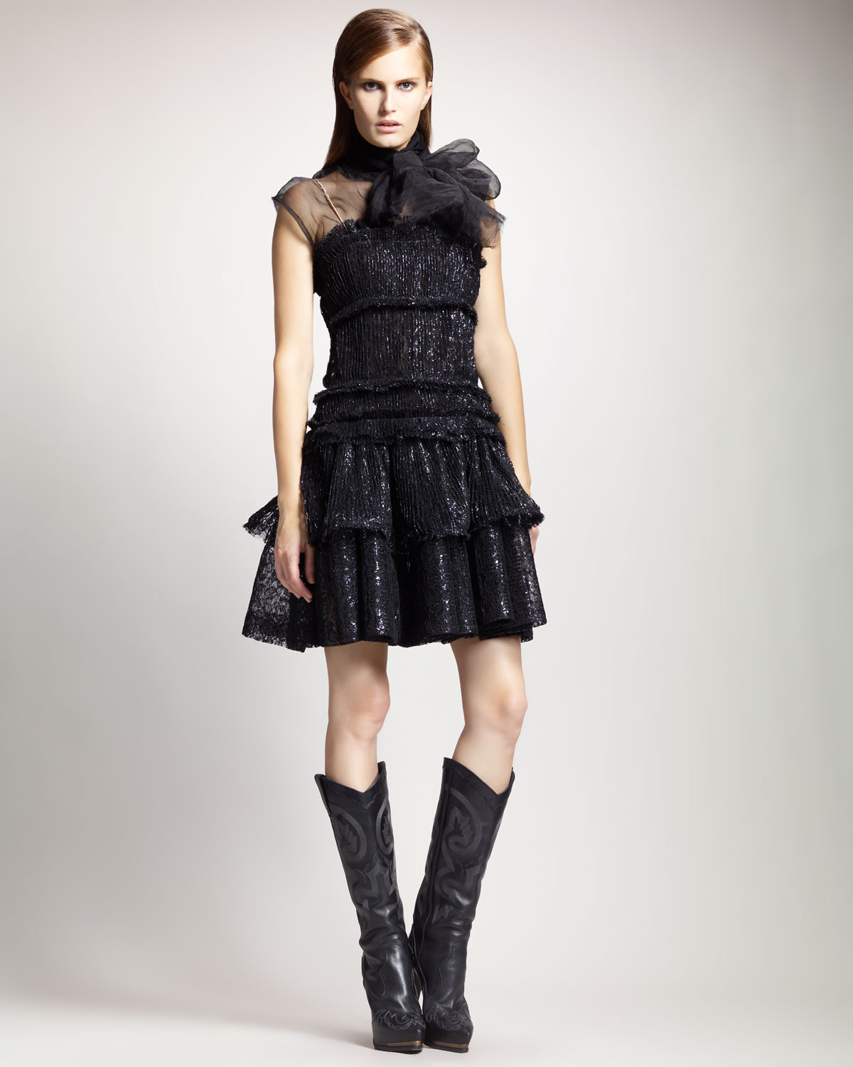 Lyst - Lanvin Tiered Crinoline Dress in Black