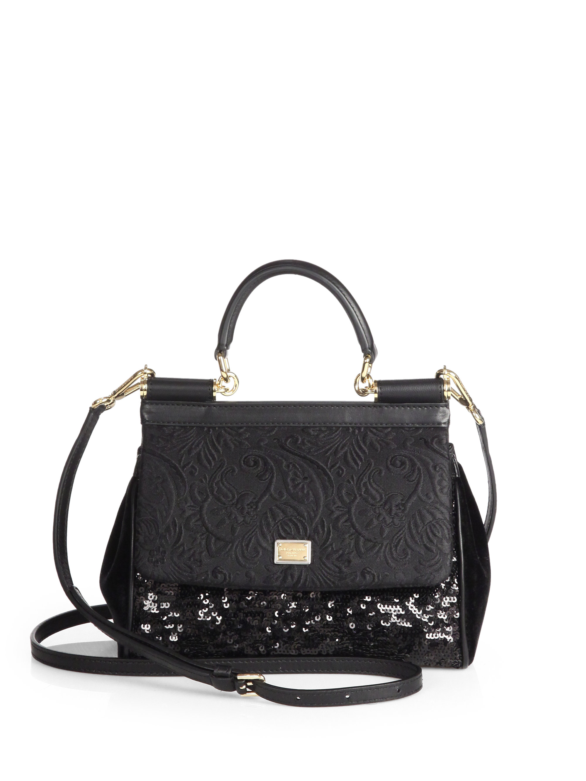 Dolce & Gabbana Sicily Mixedmedia Mini Top Handle Bag in Black | Lyst