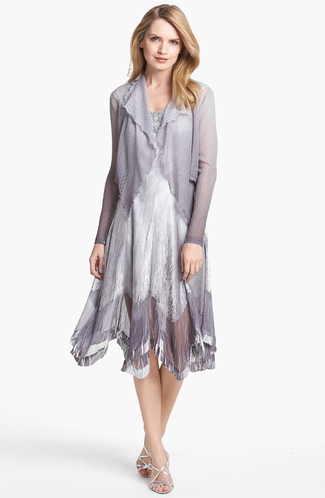 Komarov Textured Ombré Chiffon Dress Jacket In Silver Smoke Ombre Lyst