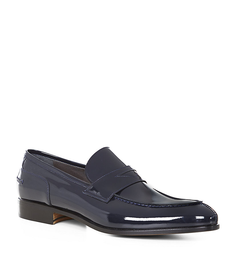 Stemar Patent Leather Penny Loafer in Blue for Men Lyst