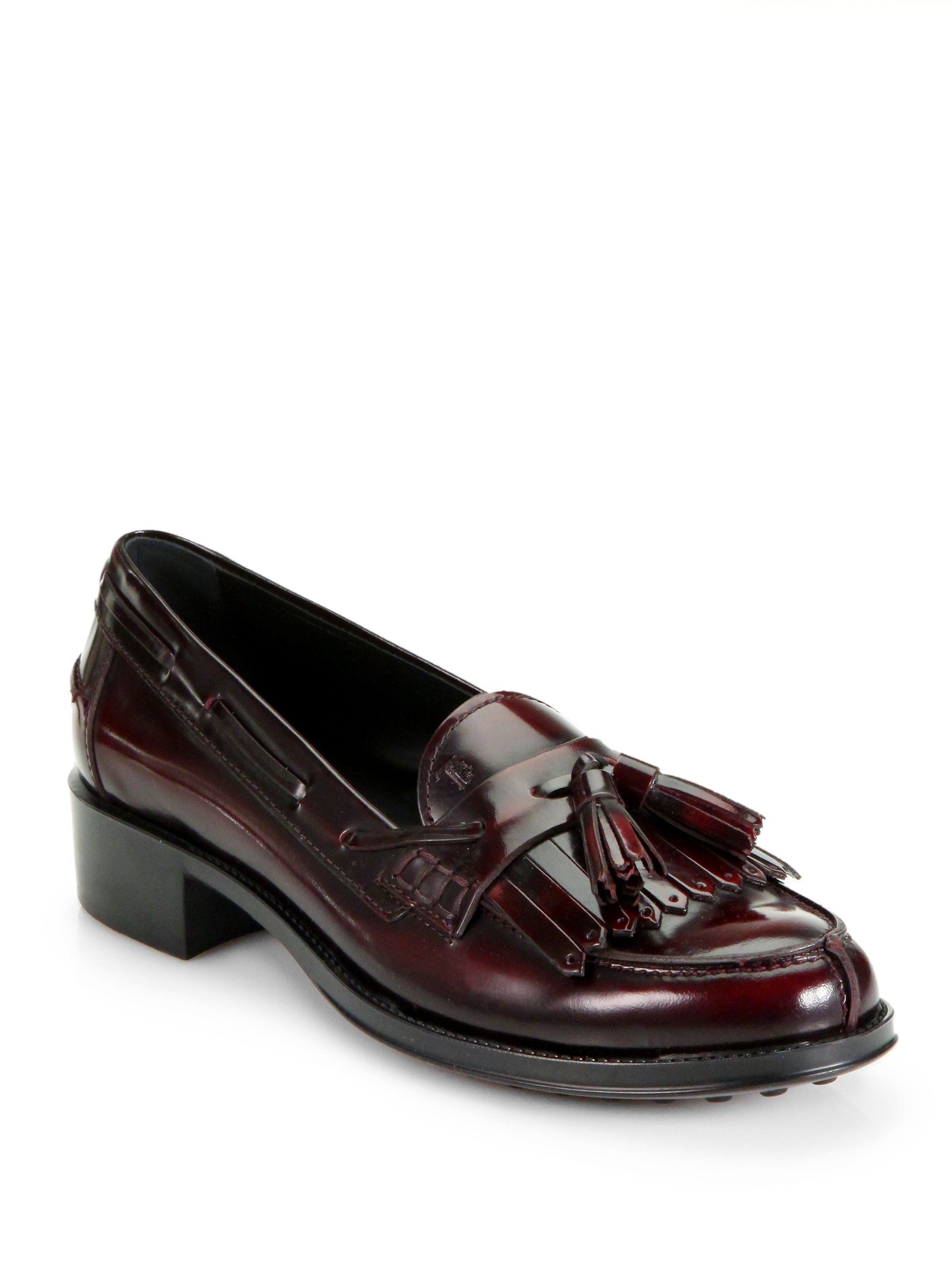 Tod's Leather Kiltie Tassel Loafer Pumps in Red - Lyst