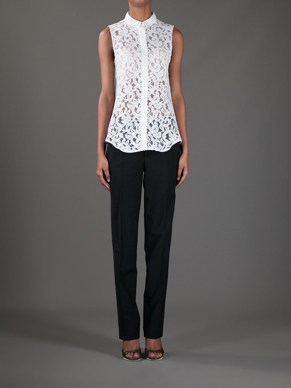 white lace sleeveless blouse