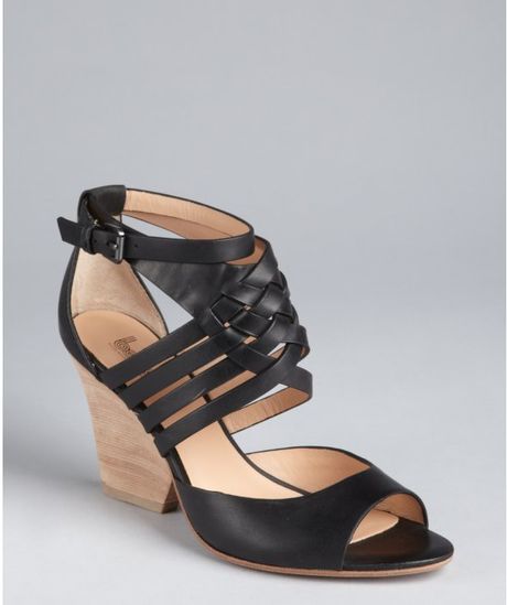 Belle By Sigerson Morrison Black Criss Cross Leather Open Toe Stacked ...