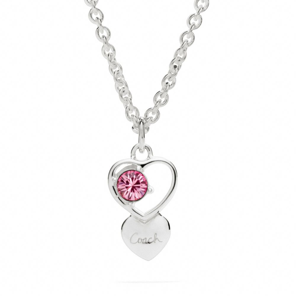 COACH Sterling Open Heart Stone Necklace in Silver/Pink (Metallic) - Lyst