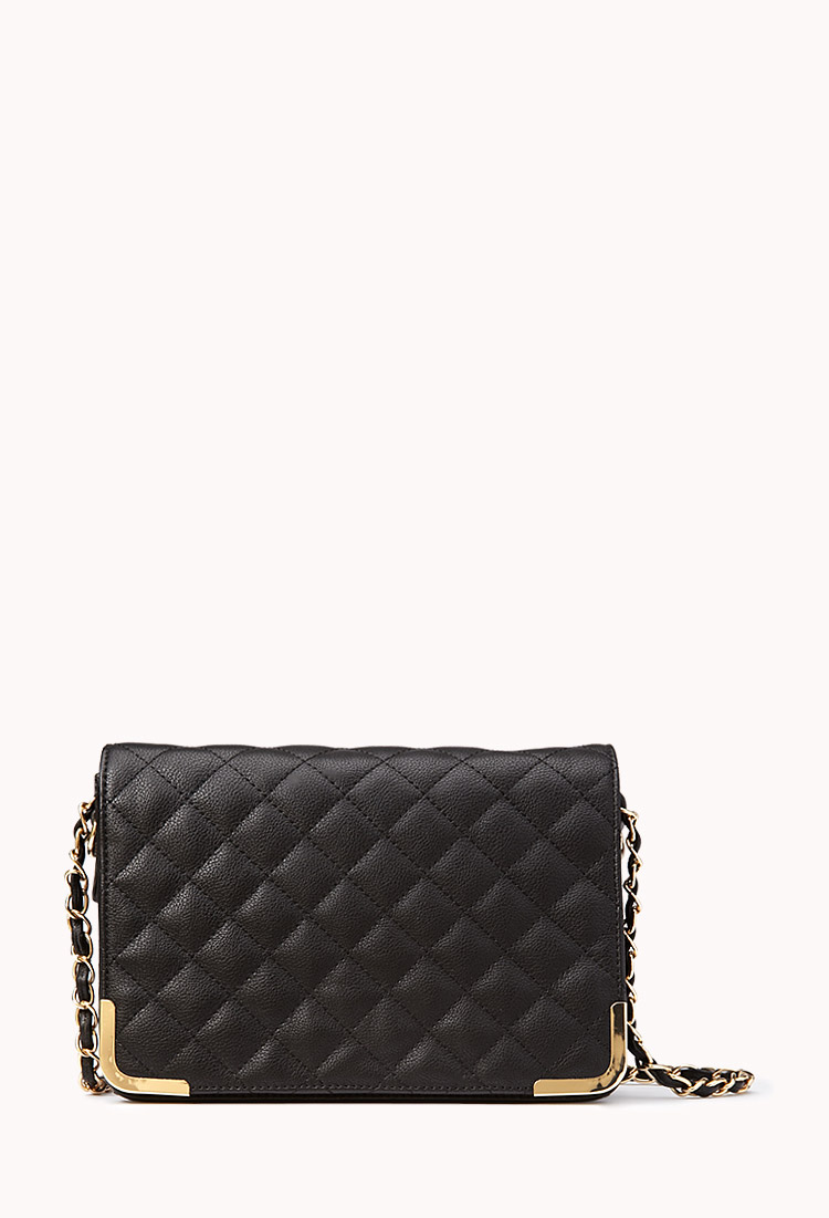 Lyst - Forever 21 Quilted Metal Trim Crossbody Bag in Black