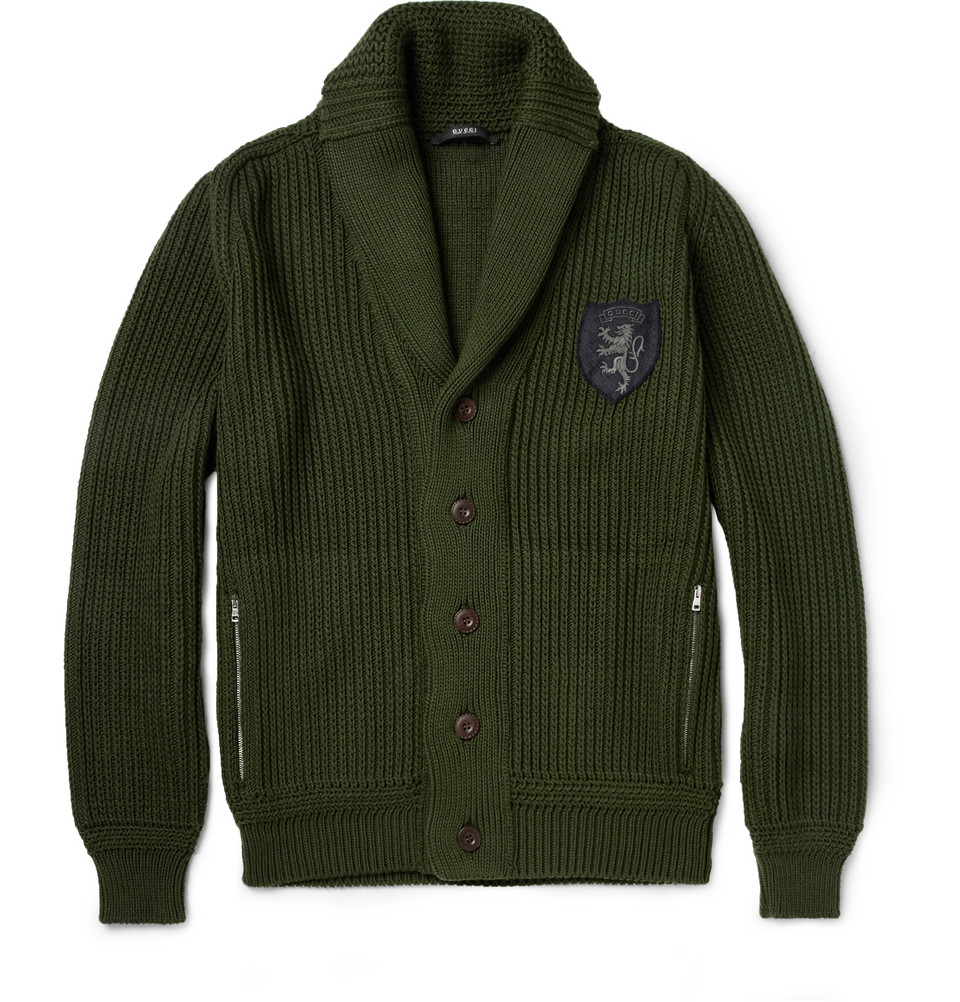 Gucci Chunky Wool Cardigan in Green for Men | Lyst