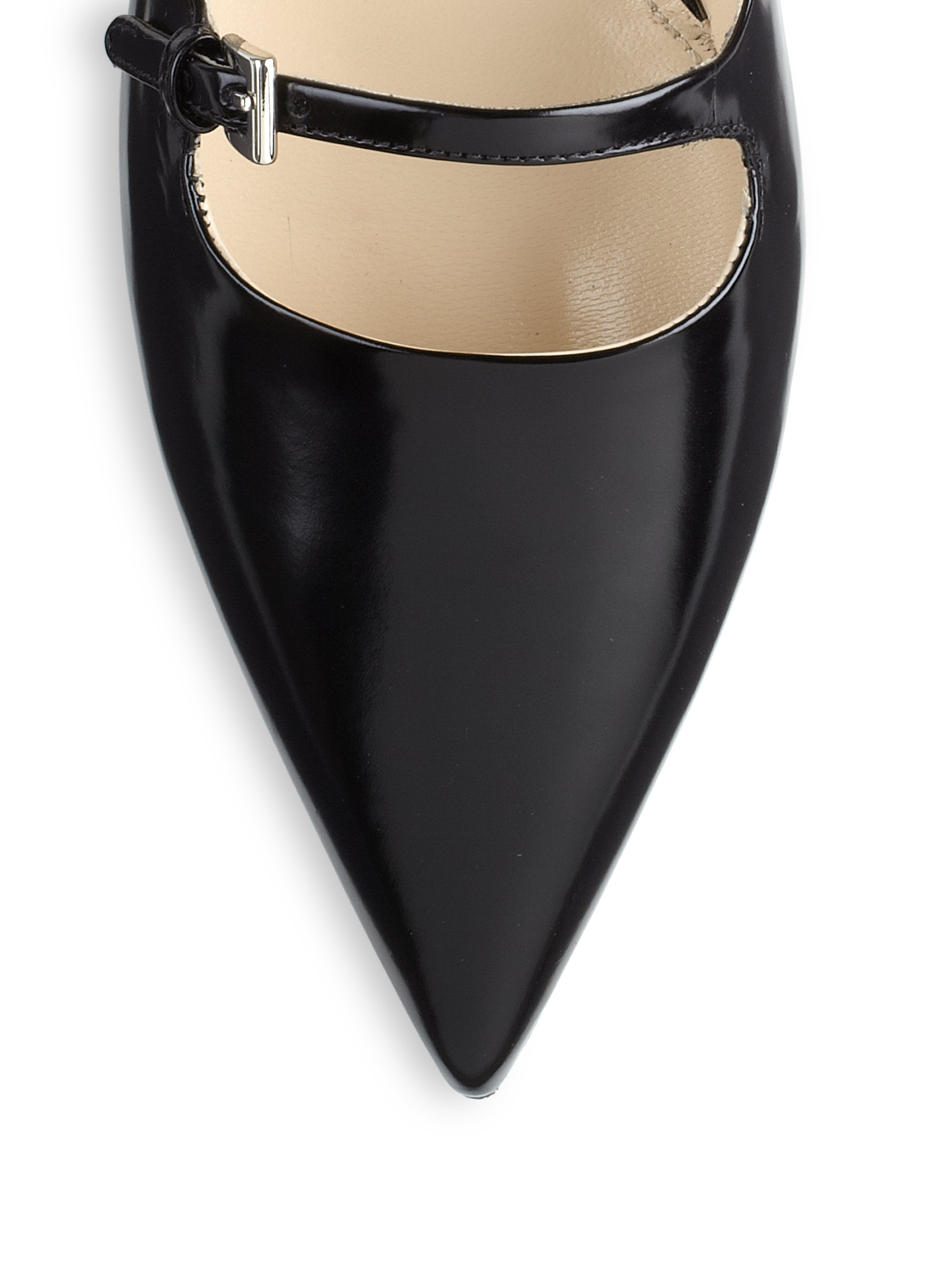 Prada Polished Leather Mary Jane Flats in Black | Lyst