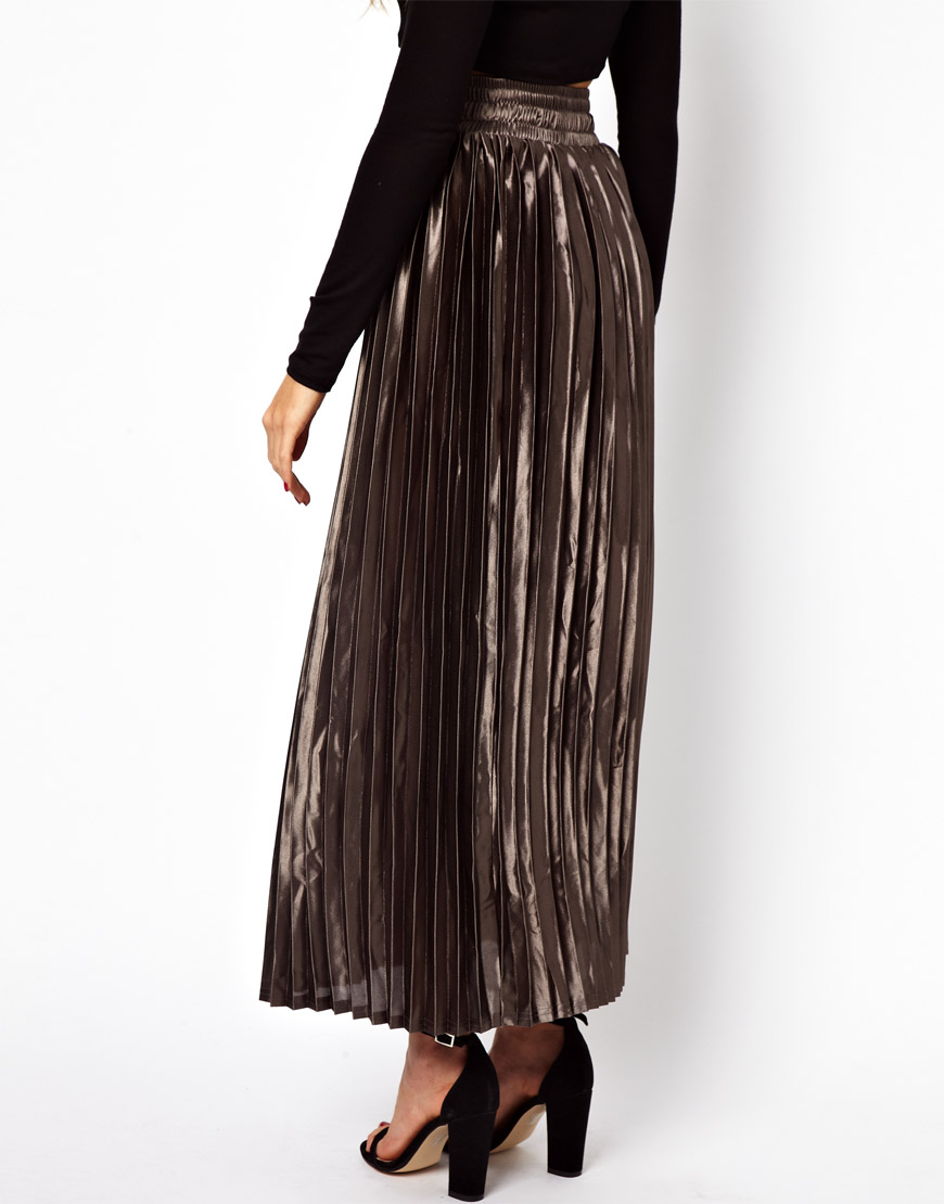 Glamorous Pleated Metallic Maxi Skirt - Lyst