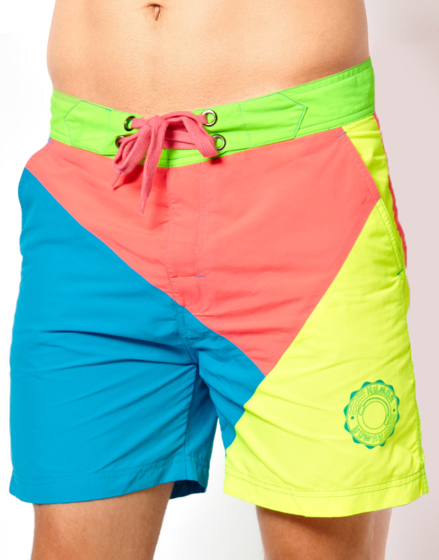 neon swim trunks