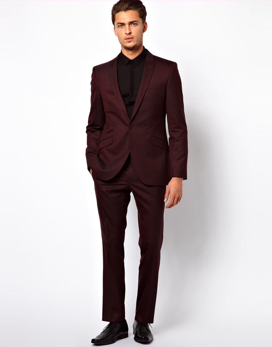 Burgundy Slim Fit Suit Dress Yy