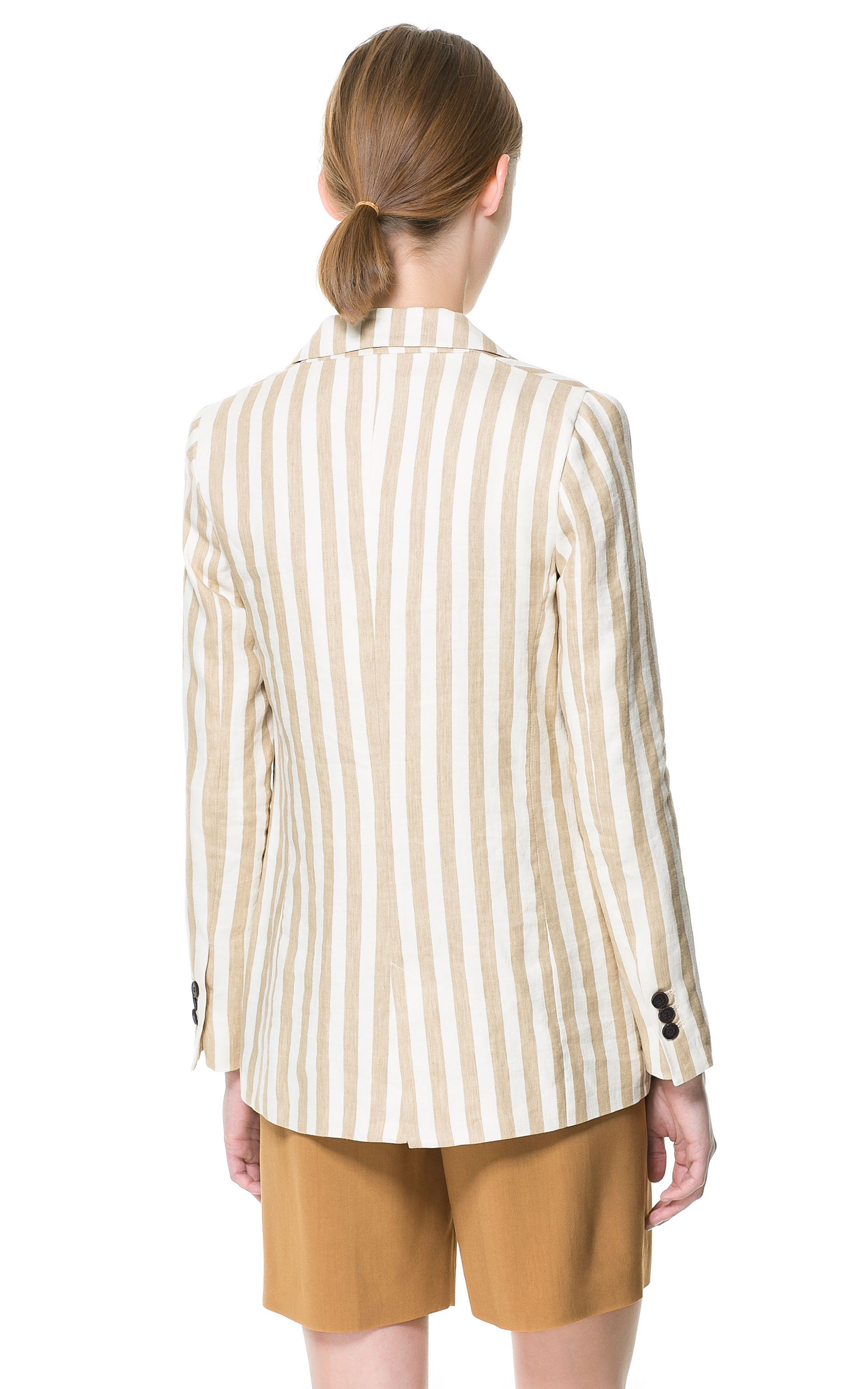 Zara Striped Linen Blazer in Beige (Ecru / Beige) Lyst