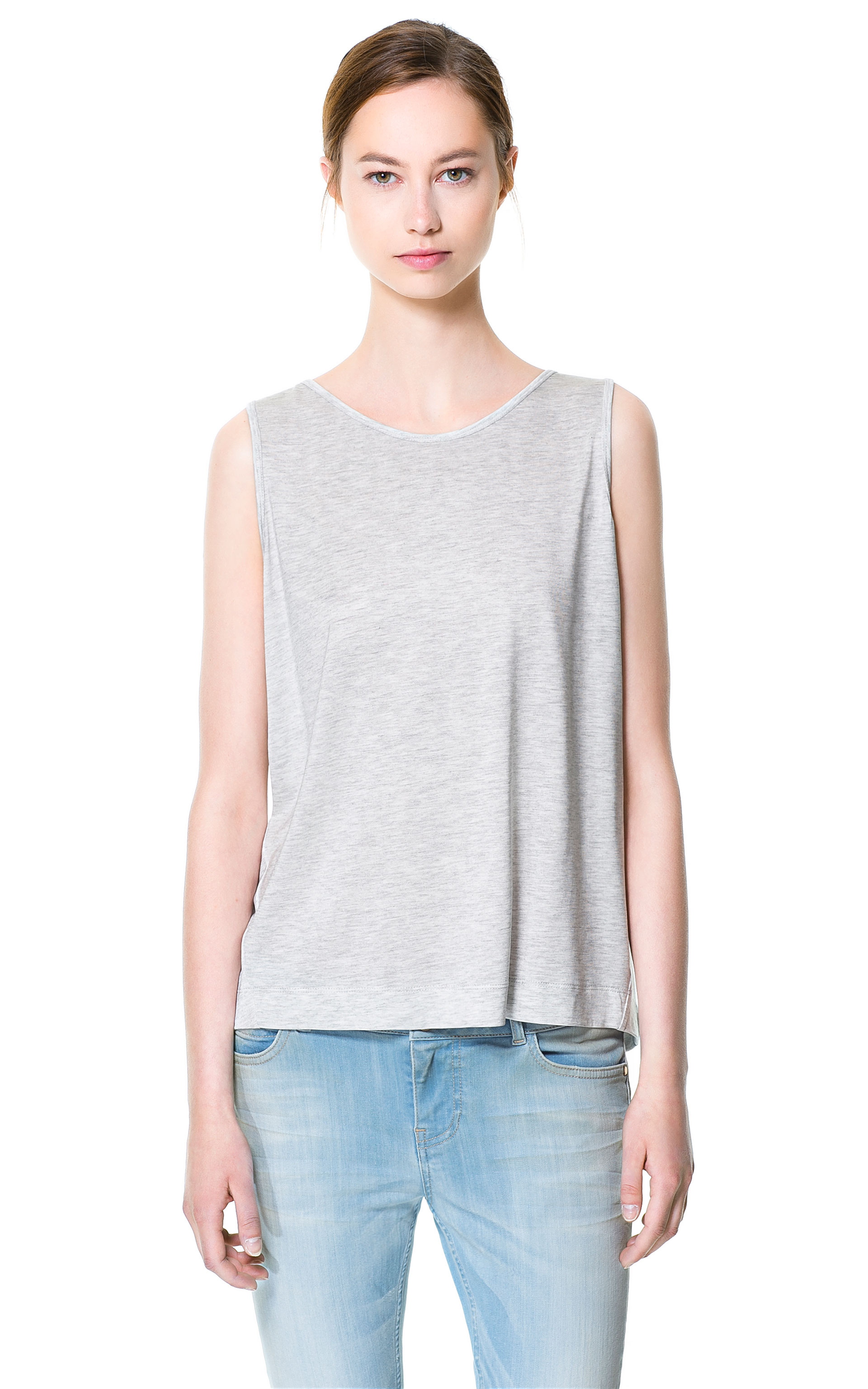 Zara Tank Top with Wide Arm Holes in Gray Lyst
