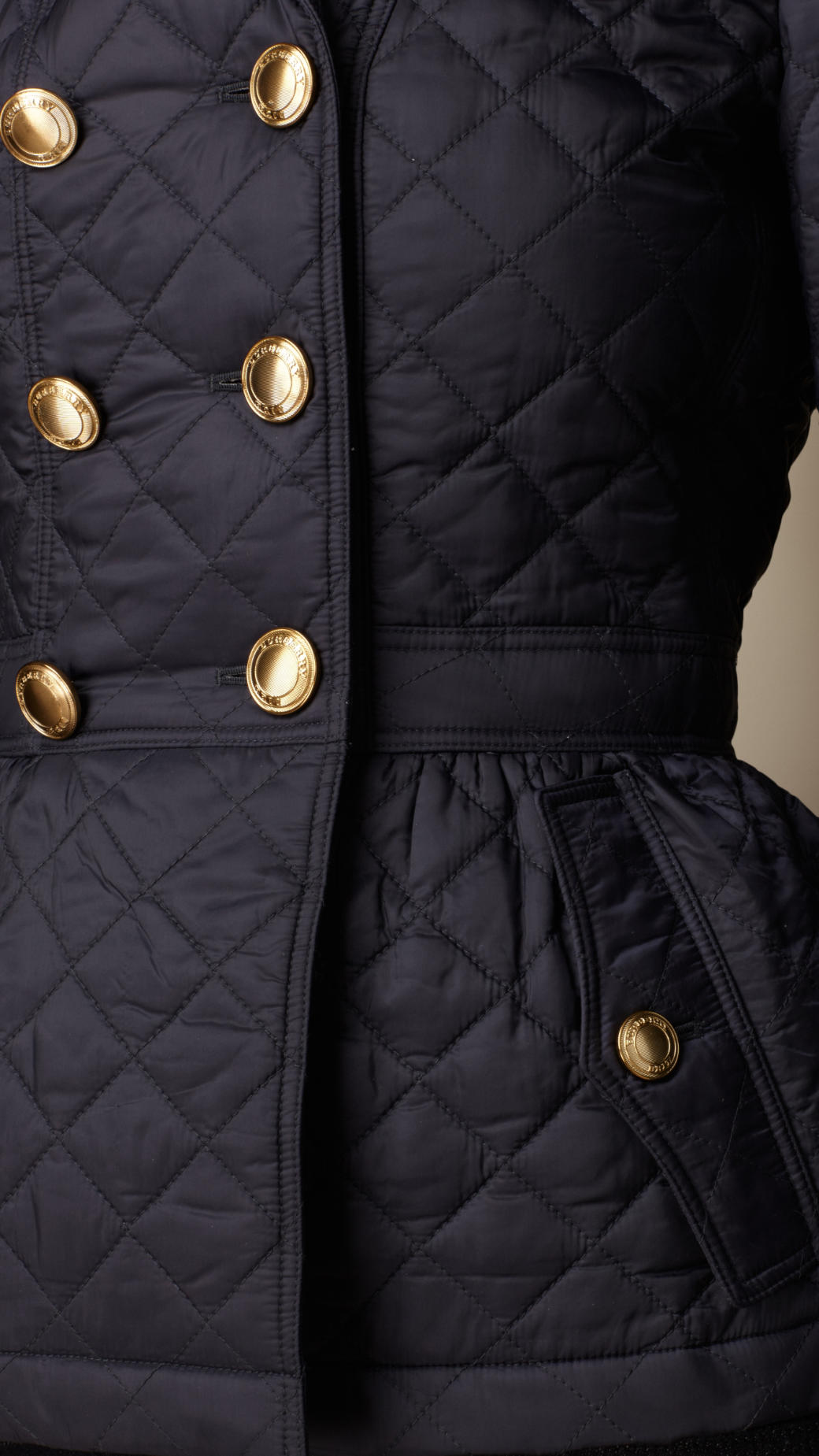 Burberry Quilted Peplum Jacket in Military Navy (Black) Lyst