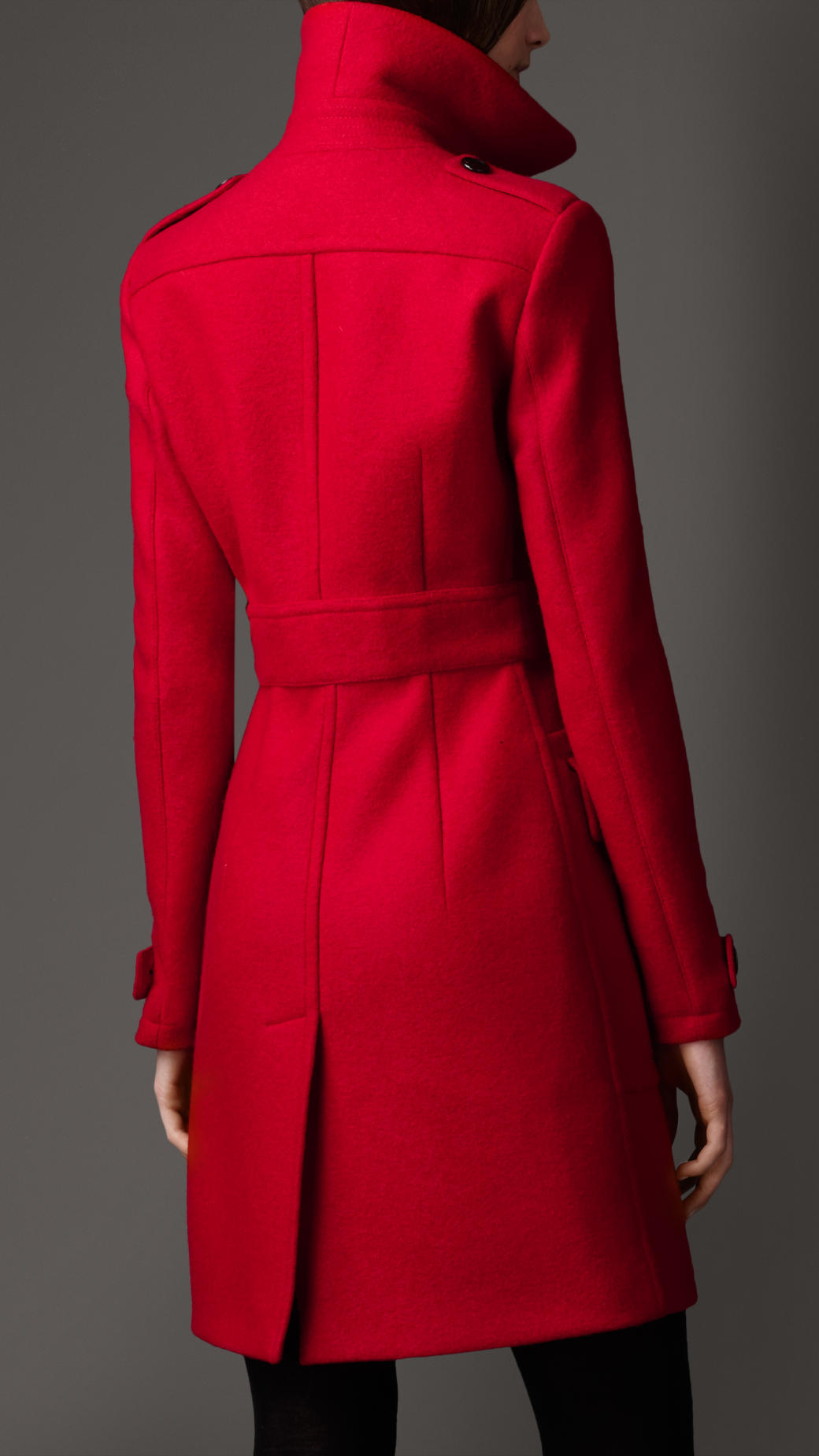 Burberry Buckle Detail Wool Coat in Red | Lyst