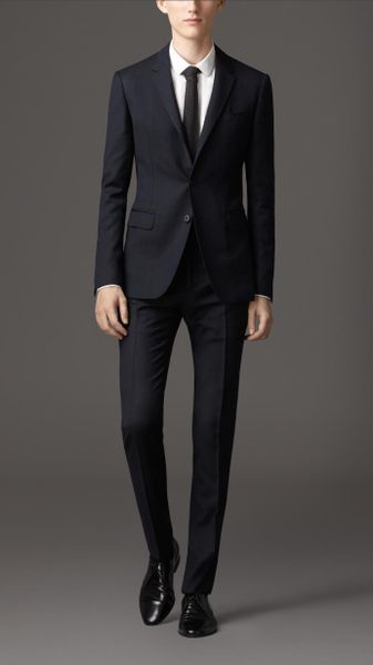 Burberry Slim Fit Travel Tailoring Virgin Wool Birdseye Suit in Blue ...