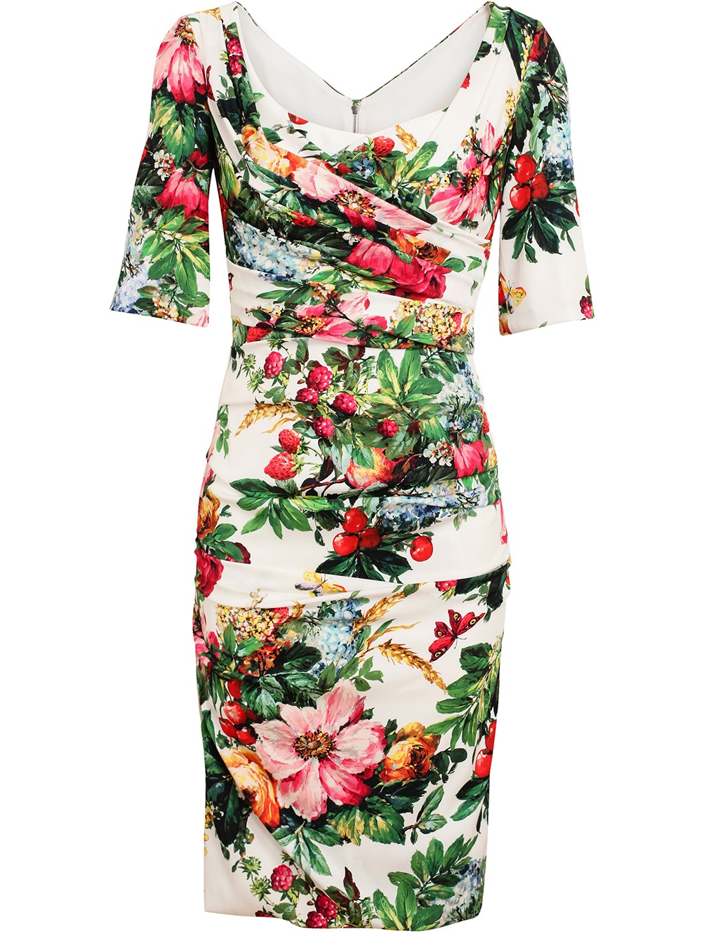 Dolce & Gabbana Floral Printed Stretch Silk Dress in White - Lyst