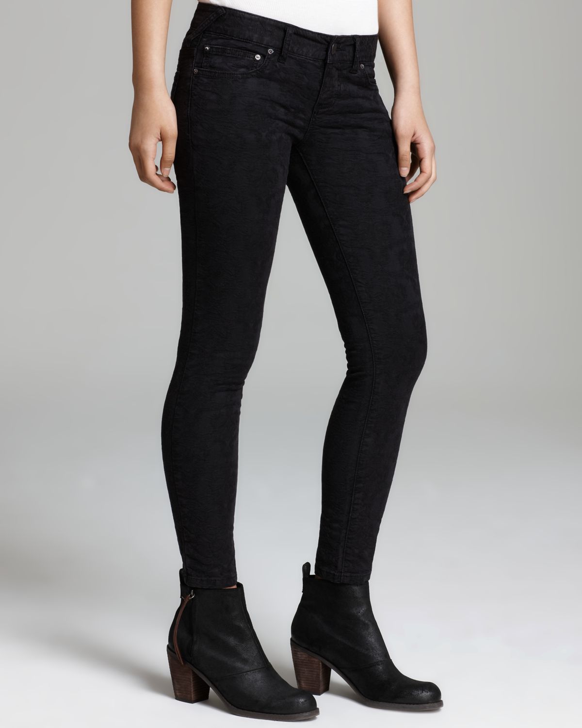 Free People Jeans Vintage Jacquard Skinny in Washed Black - Lyst