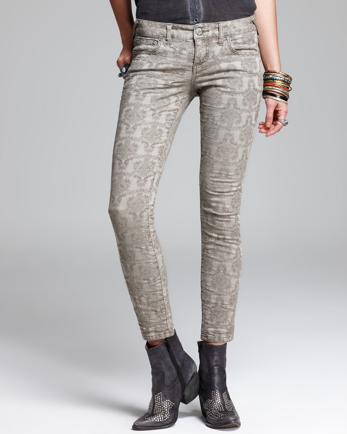 Free People Jeans Vintage Jacquard Skinny in Slate in Gray - Lyst