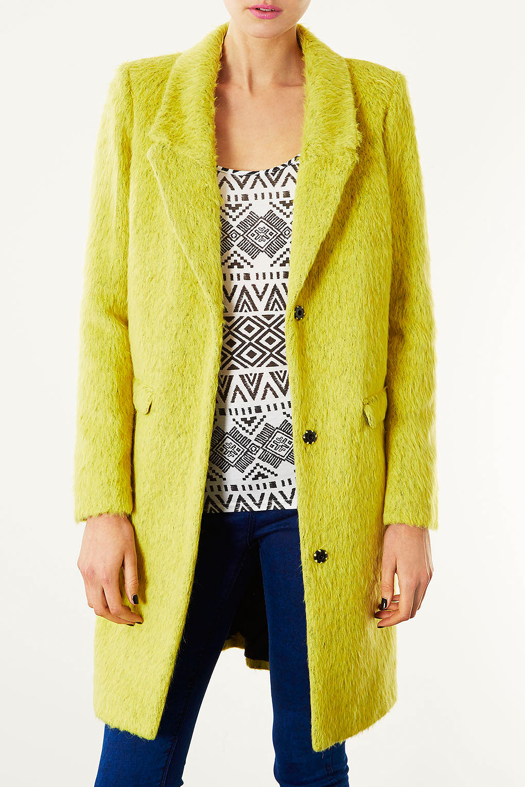 Lyst Fluffy Boyfriend Coat in Yellow