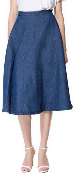 Zara Denim Midi Skirt in Blue | Lyst