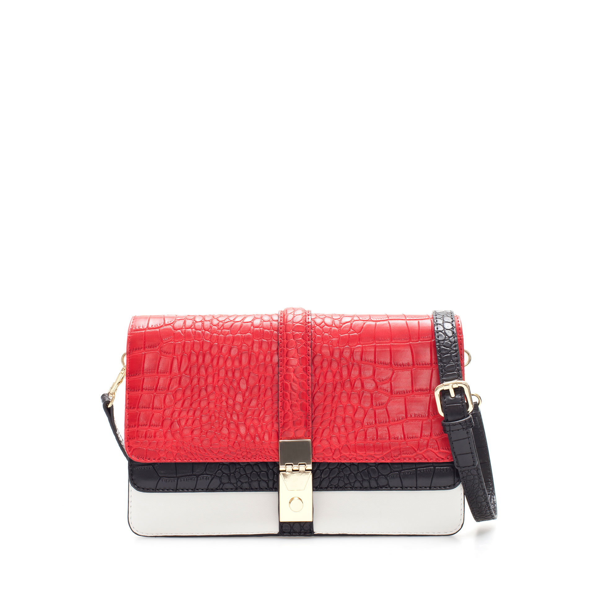 Zara Three Flap Crocodile City Bag in Red | Lyst