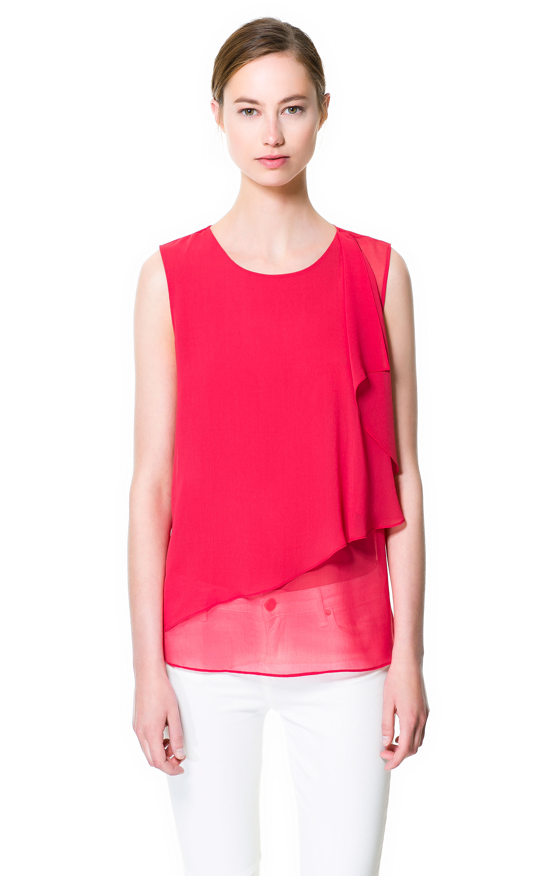 Zara Blouse with Drape Detail in Pink (Raspberry) | Lyst