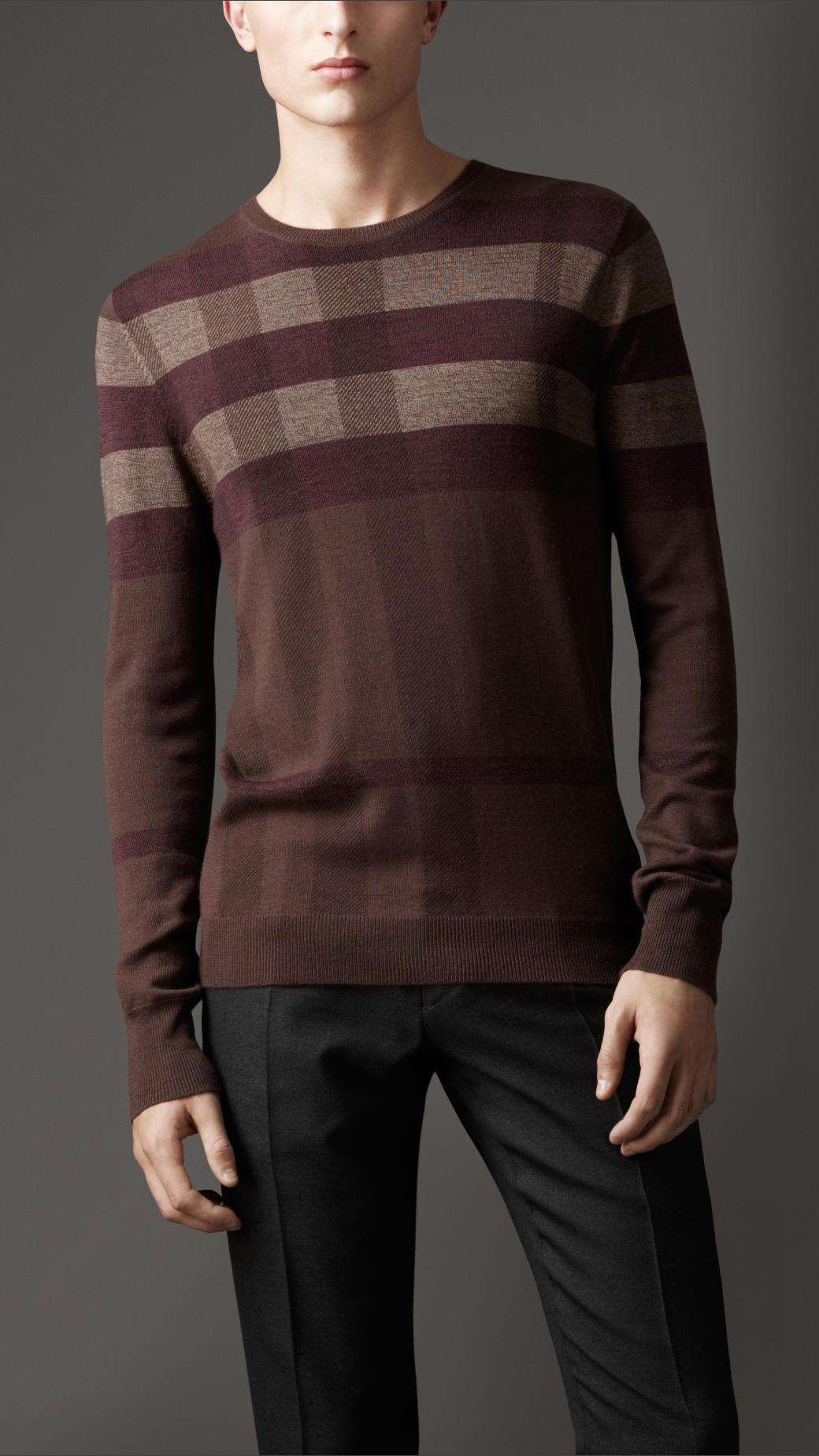 Burberry Check Wool Silk Sweater in Brown for Men - Lyst