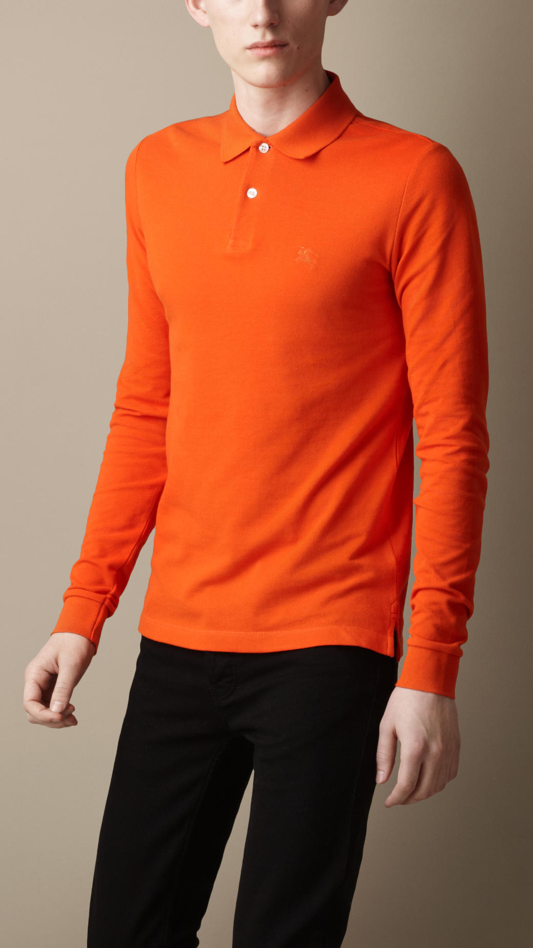 Burberry Long Sleeve Polo Shirt in Orange for Men | Lyst