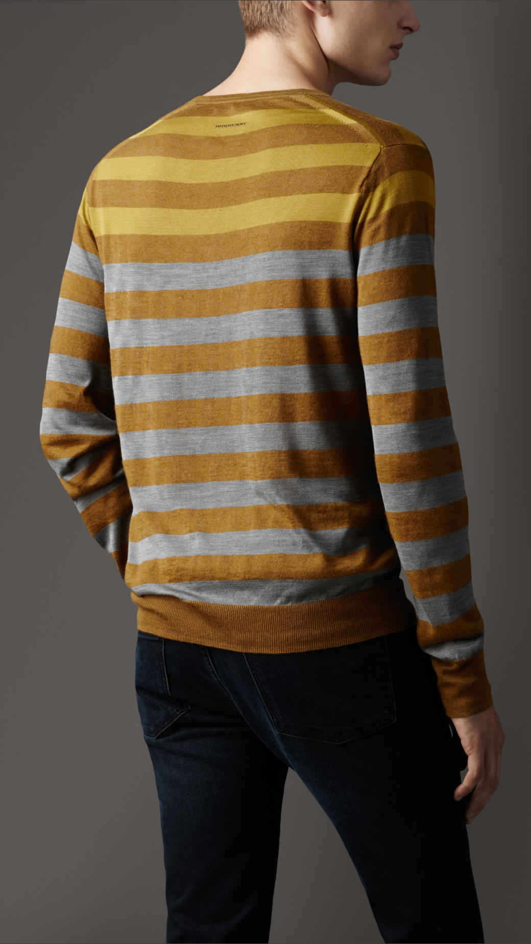 Burberry Striped Fine Knit Sweater in Gray for Men (dark mustard) | Lyst