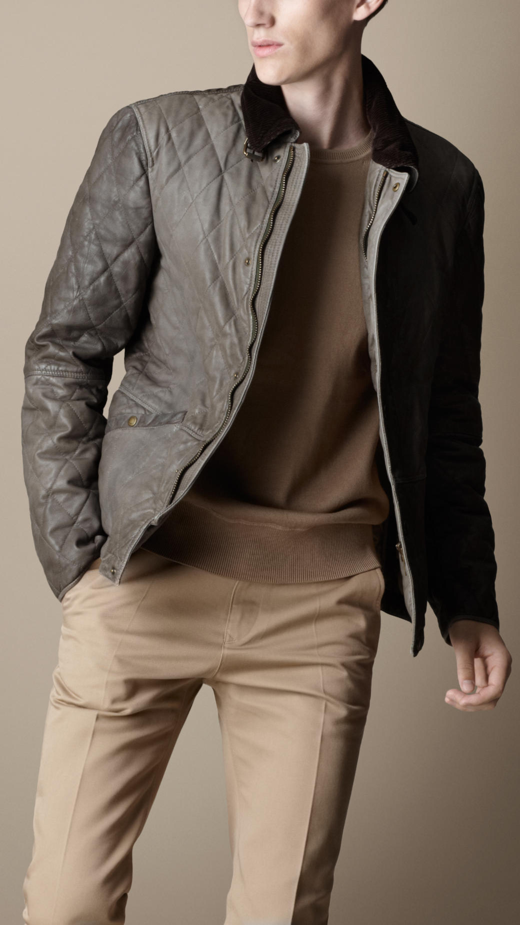 Burberry Diamond Quilted Leather Jacket in Mid Grey (Brown) for Men | Lyst