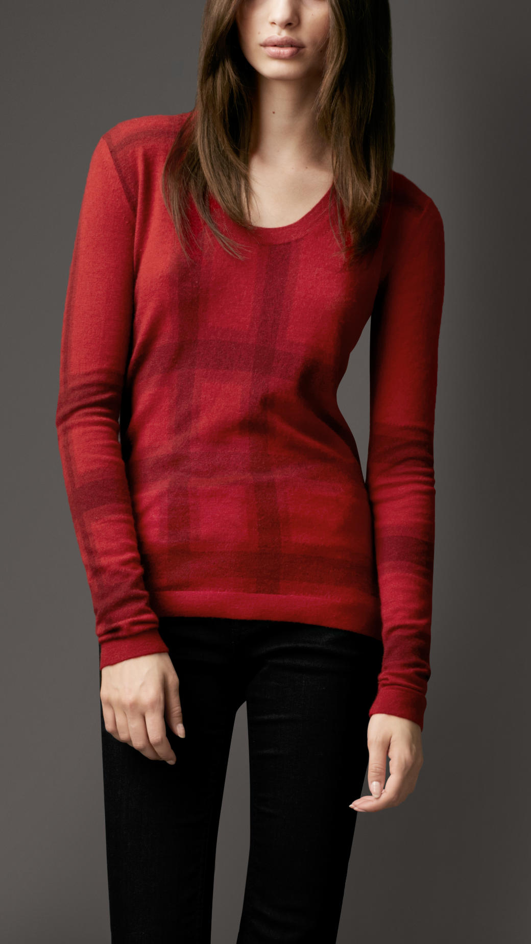 Lyst Burberry Check Cashmere Sweater in Red
