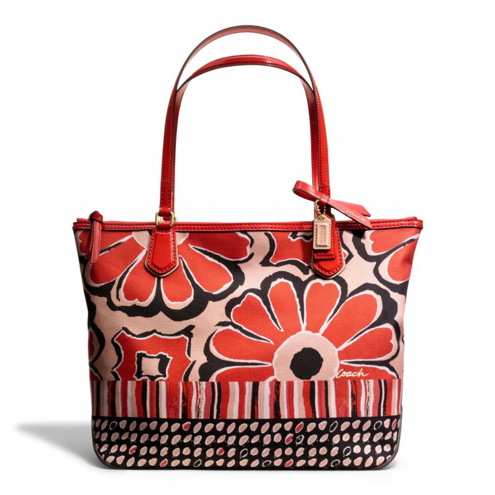 COACH Poppy Small Tote in Floral Scarf Print Fabric in Red - Lyst