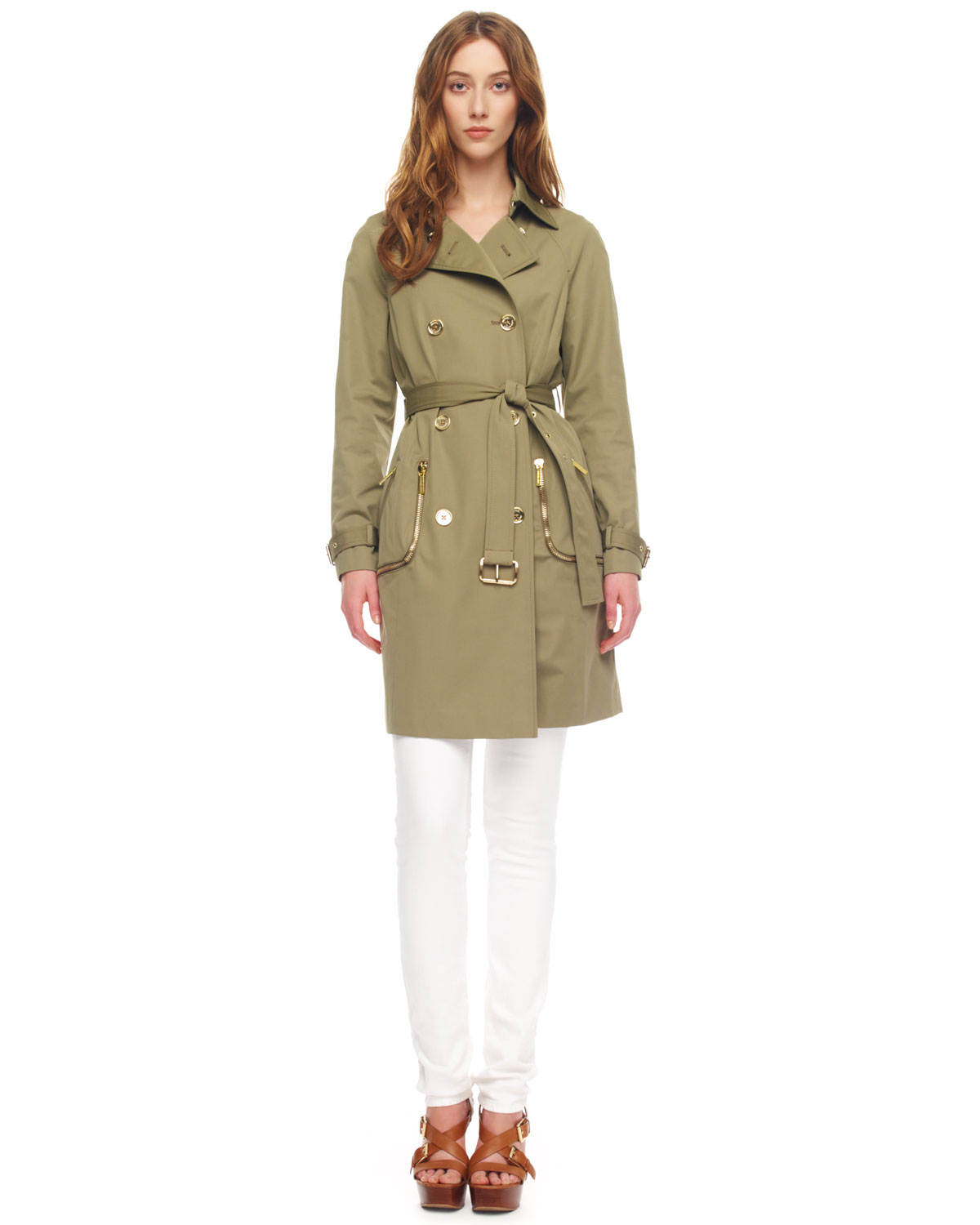 Michael Kors Clic Trench Coat In Natural Lyst Michael Kors Women S Pee Short Trench Coat