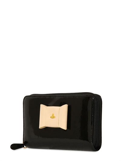 Lyst - Vivienne Westwood Bow Patent Leather Zip Around Wallet in Black