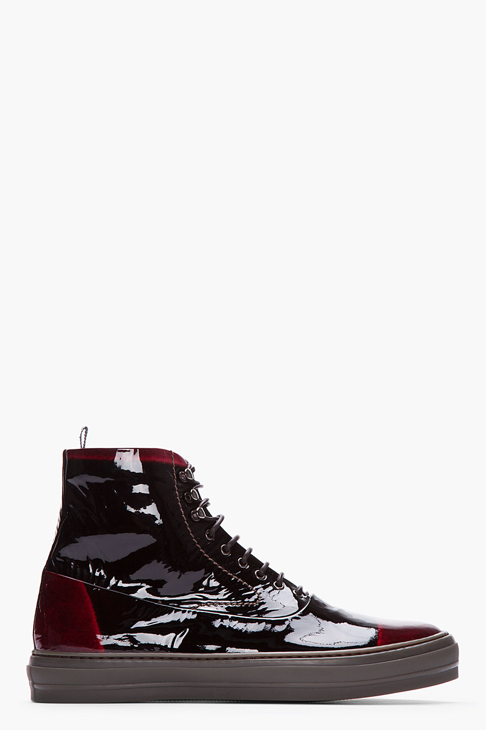 Lyst - Alexander mcqueen Black and Burgundy Patent Leather High Top ...