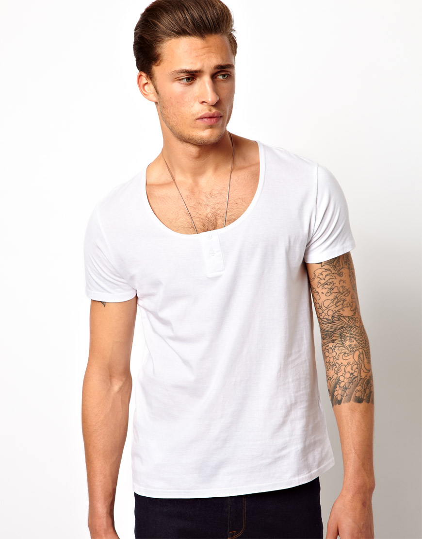 Lydig Indsigt Sprede ASOS Tshirt with Grandad Scoop Neck in White for Men | Lyst