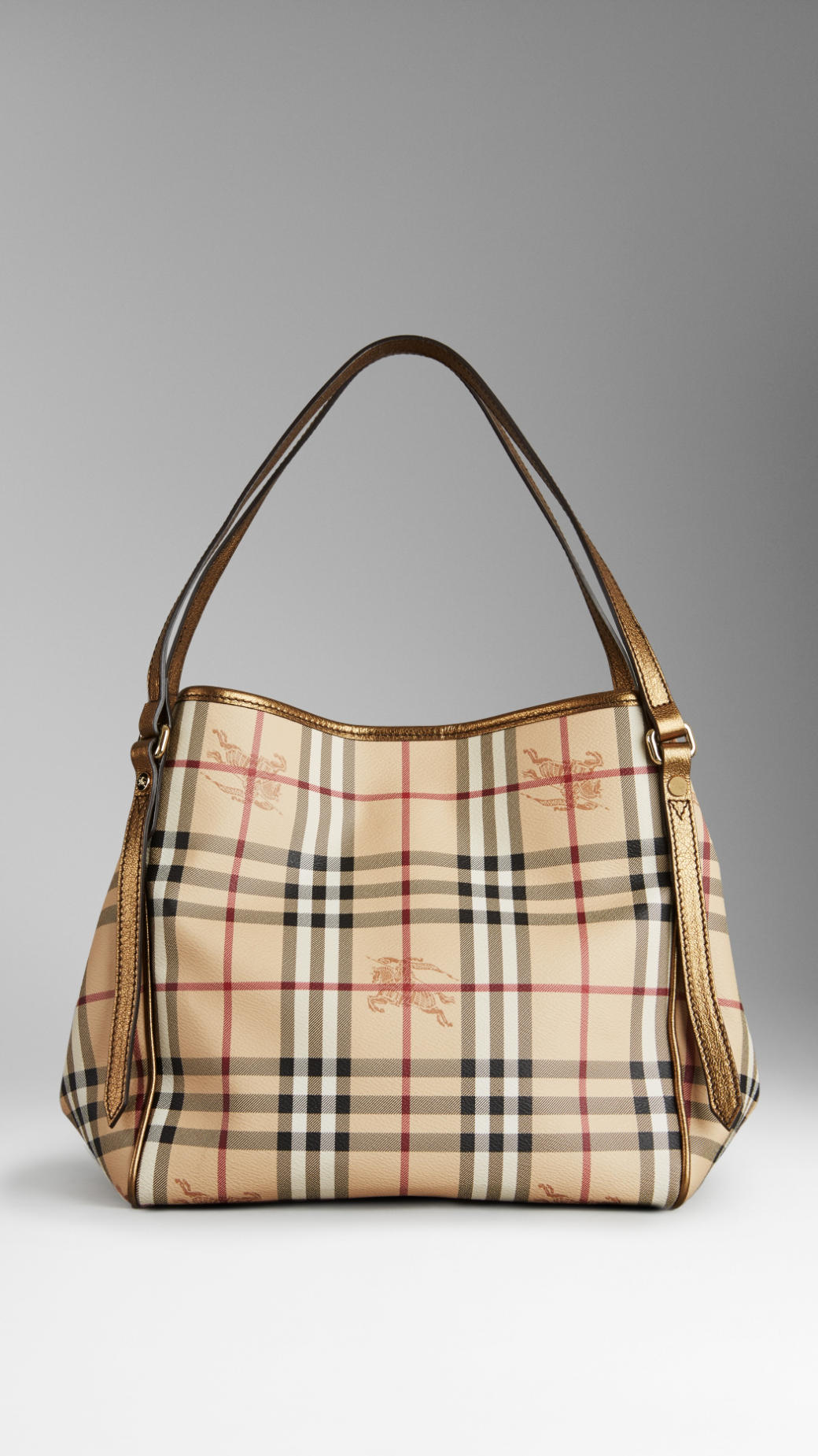 Burberry Canvas Small Haymarket Check Tote Bag in Gold (Brown) - Lyst
