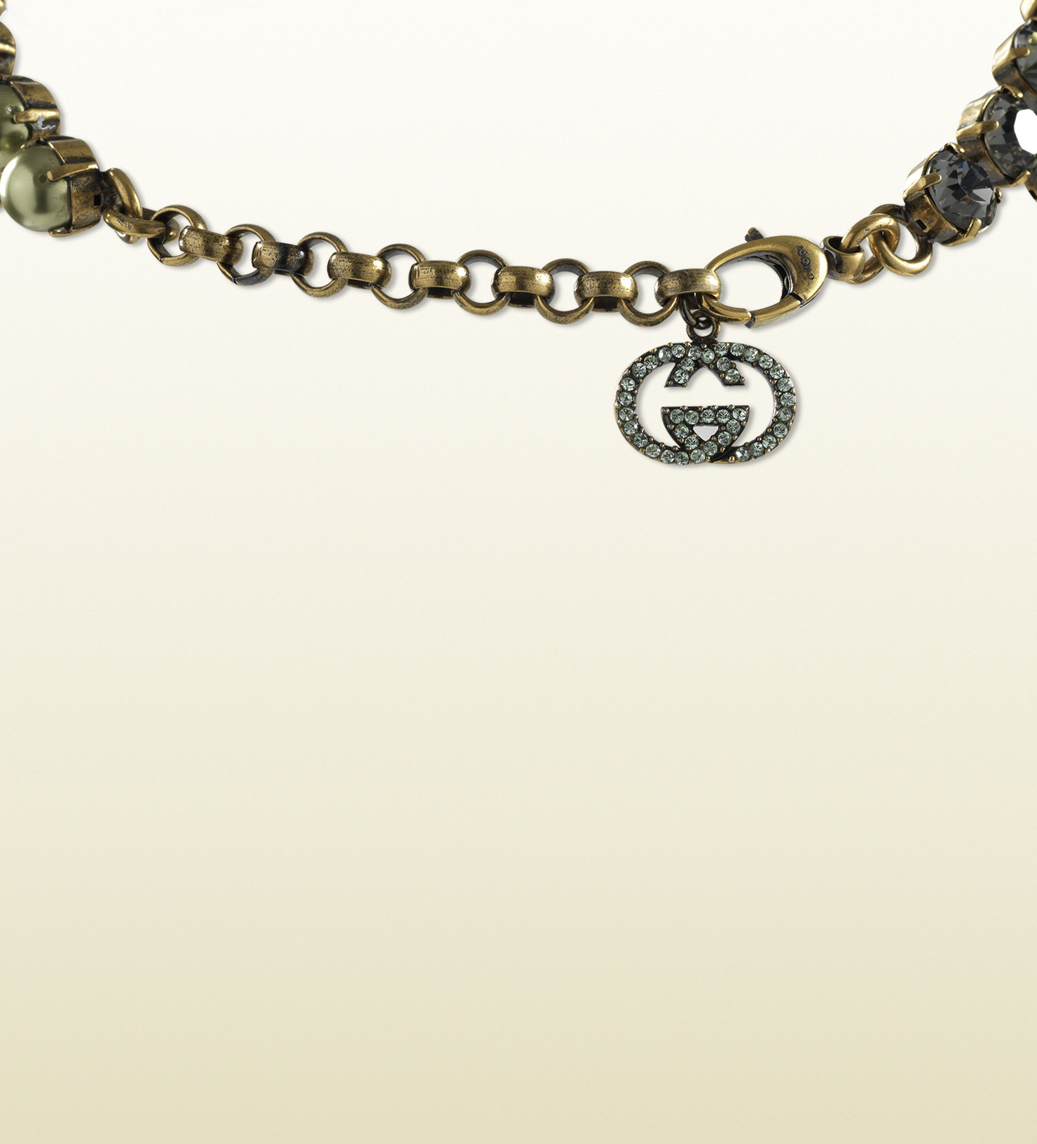 Gucci Necklace in Metal with Light and Dark Green Glass and Strass in